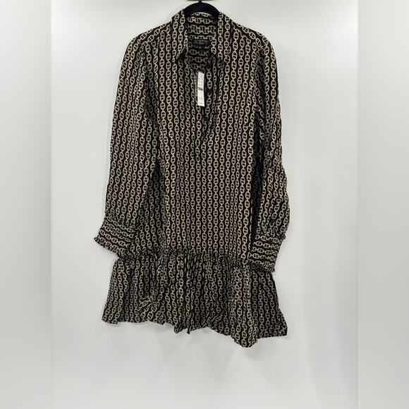 J. Crew Amelia Popover Black Shirtdress in Gold Chain Print Size Small - Picture 7 of 9